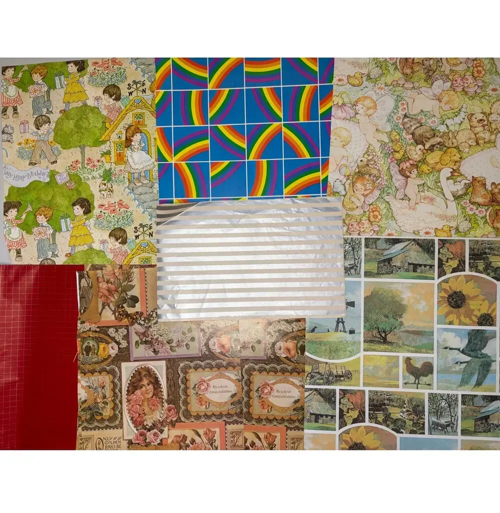 Vntg Wrapping Paper Gift Wrap Lot 4.9 oz Scrapbook Junk Journal Kids Fairy Farm